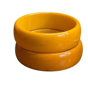 Bakelite Bangle Orange Yellow Vintage 1940s 1930s Catalin Marblette Polished Set